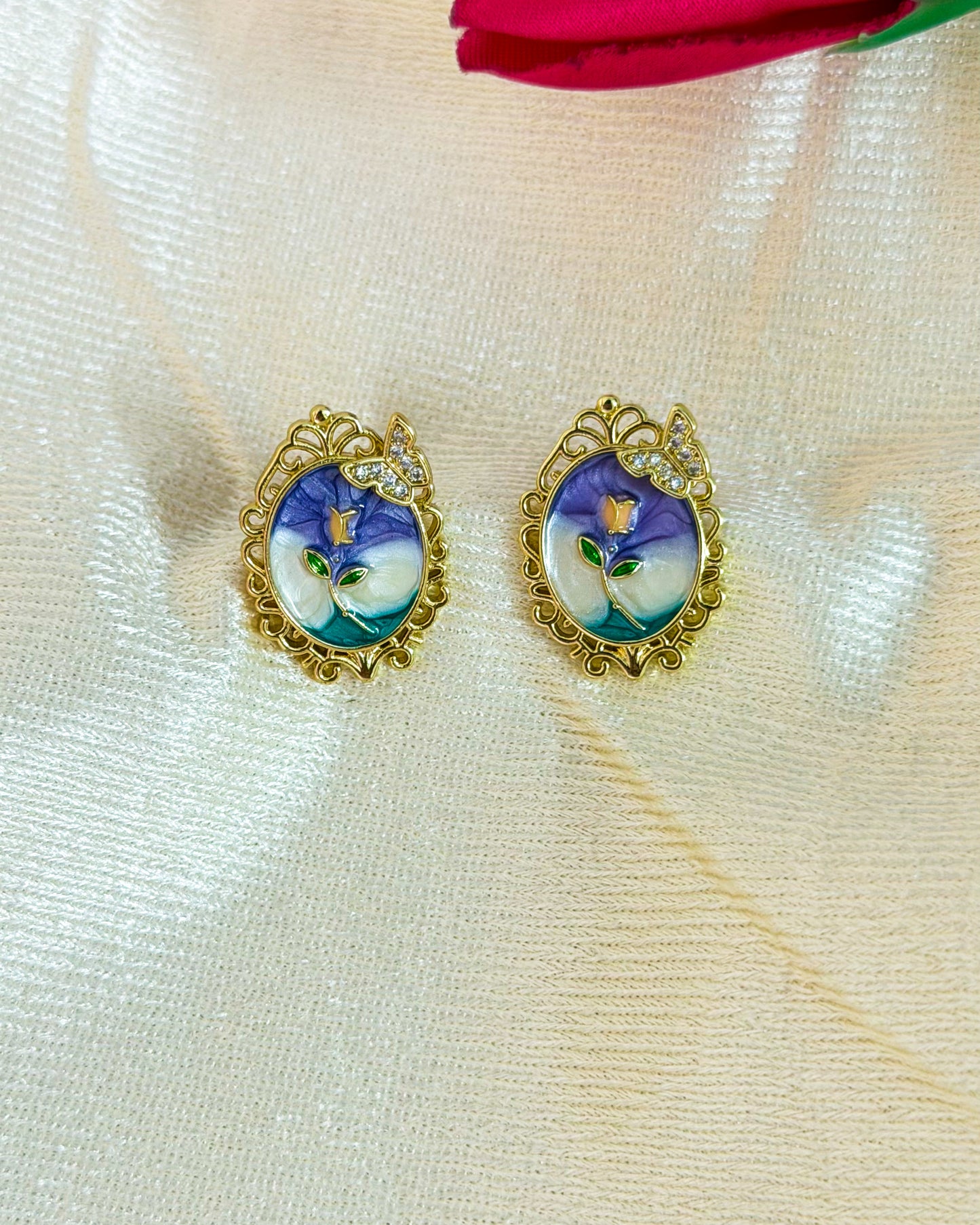 Blue butterfly enamel earrings