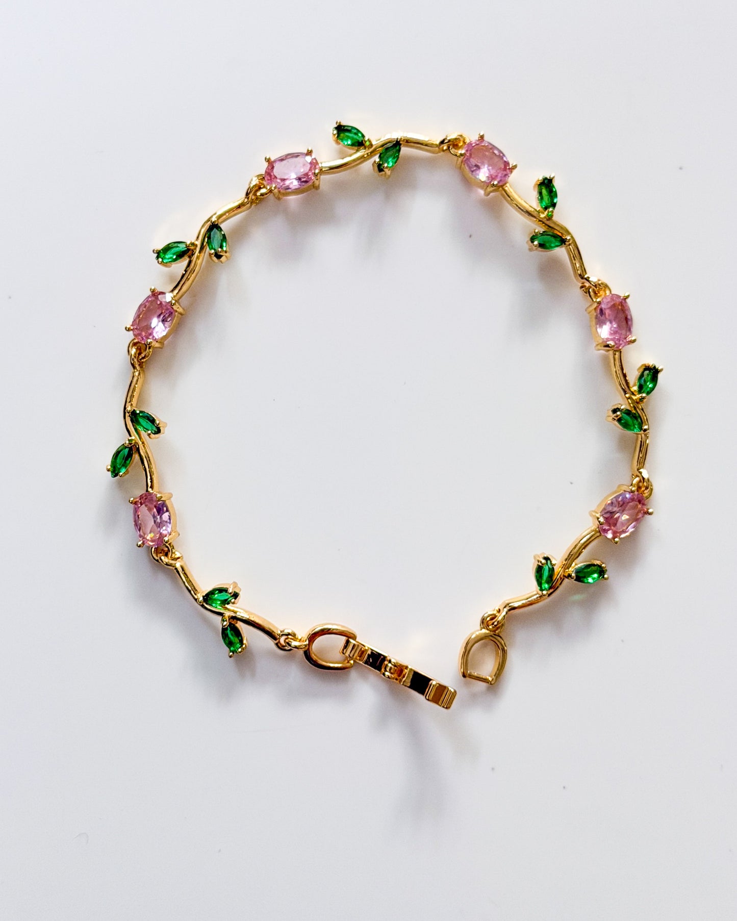 Baby size pink green tulip bracelet
