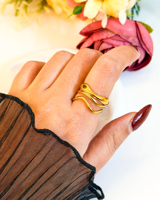 Bubble wavy layered Adjustable ring