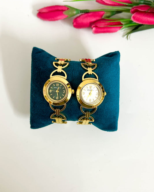 Round dial geometric link thin wrist baby size watch