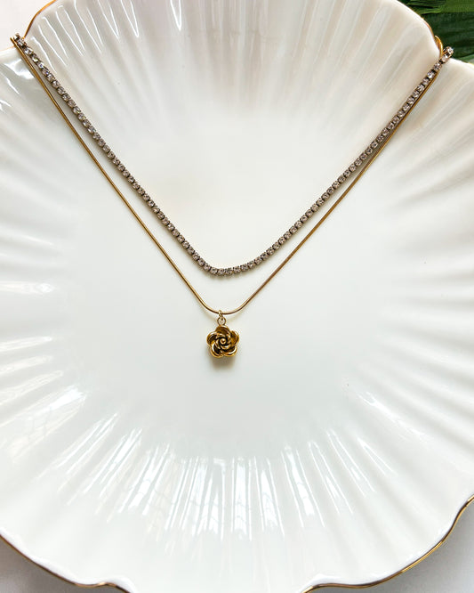 Mini rose layer tennis necklace