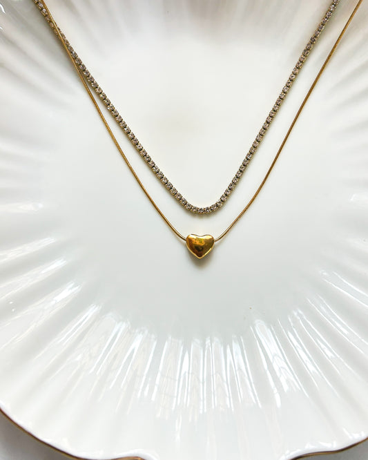 Mini heart layer tennis necklace