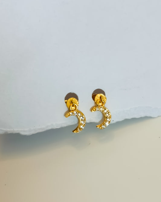Mini moon ball back earrings