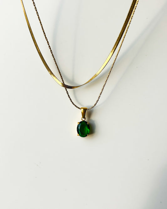 Layered solitaire necklace ( oval )
