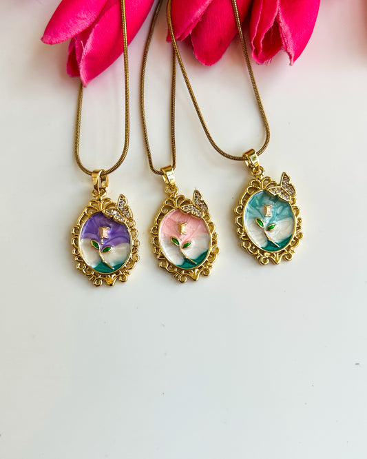 Vintage floral butterfly necklace