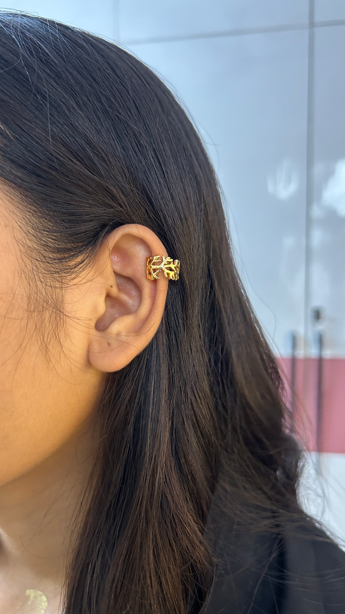 Leaflet no piercing press on Earcuff pair