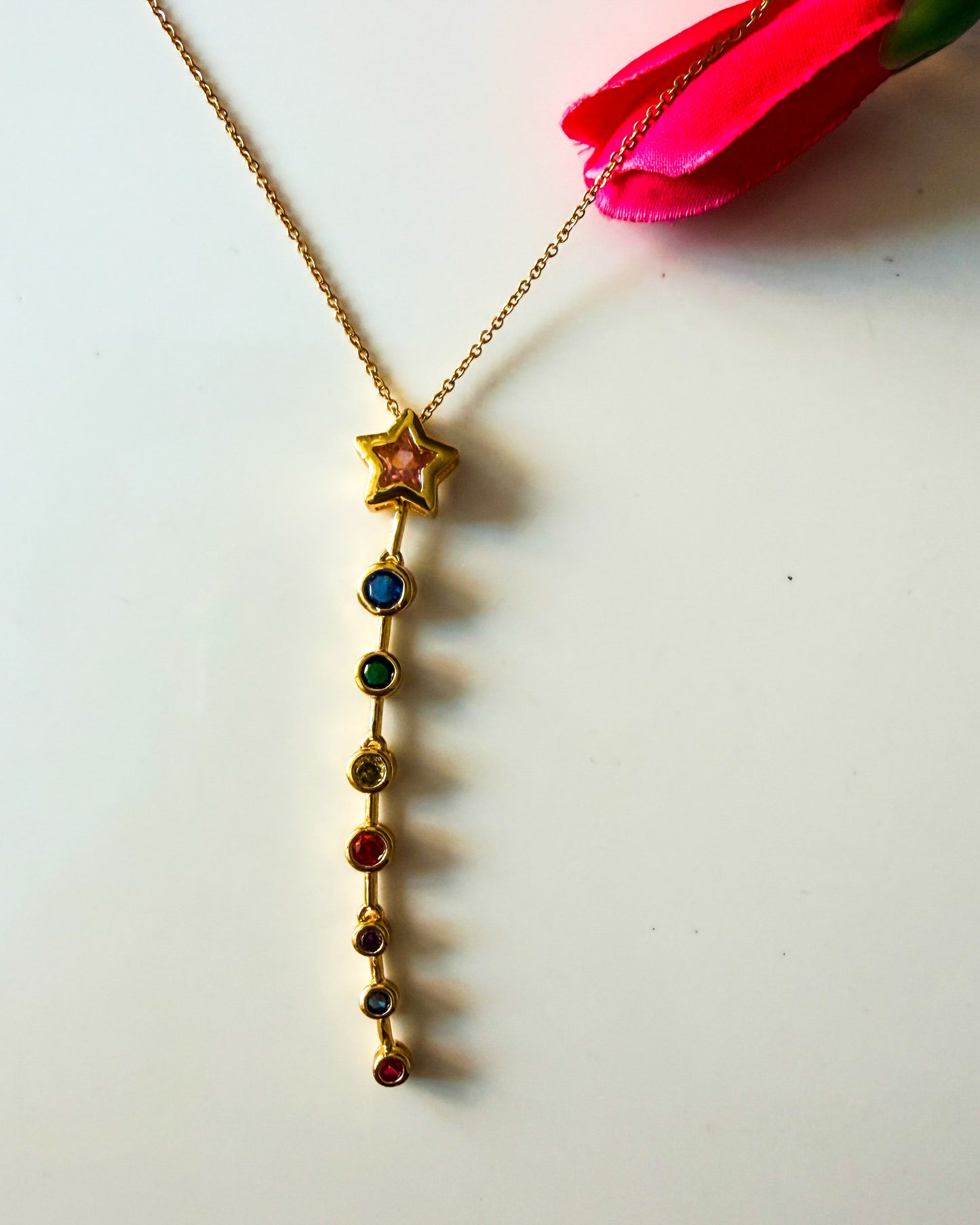 Multi colour dangling Y necklace