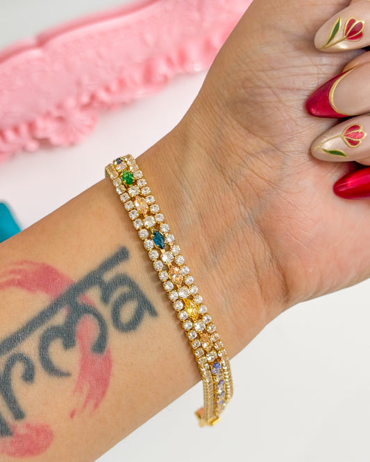 Thin tennis with multicoloured stone tennis bracelet