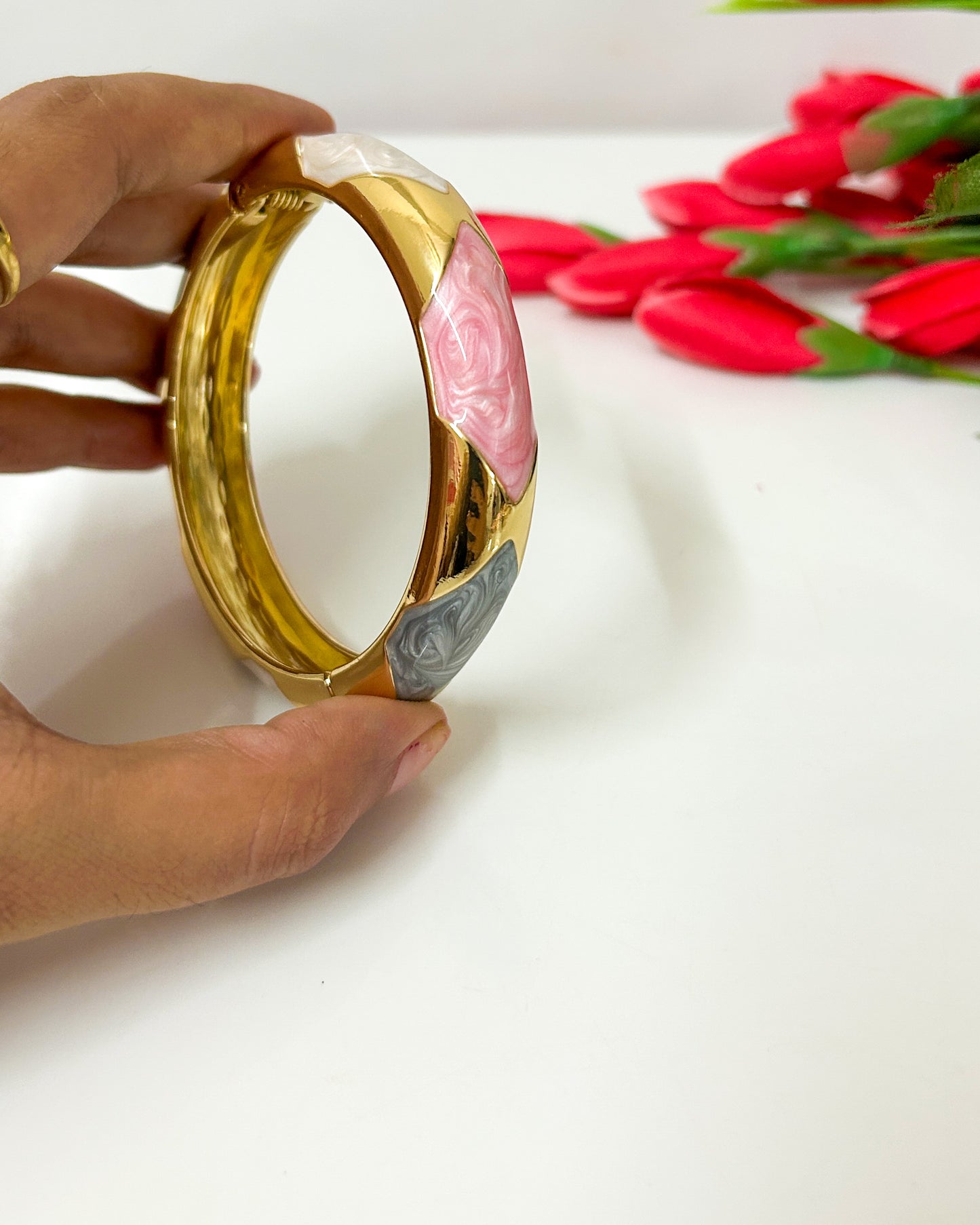 Pink grey gold detailed Italian bracelet