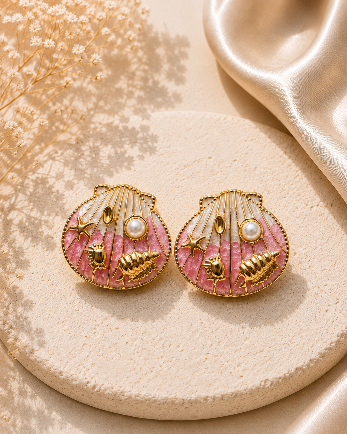 Seashell enamel earrings