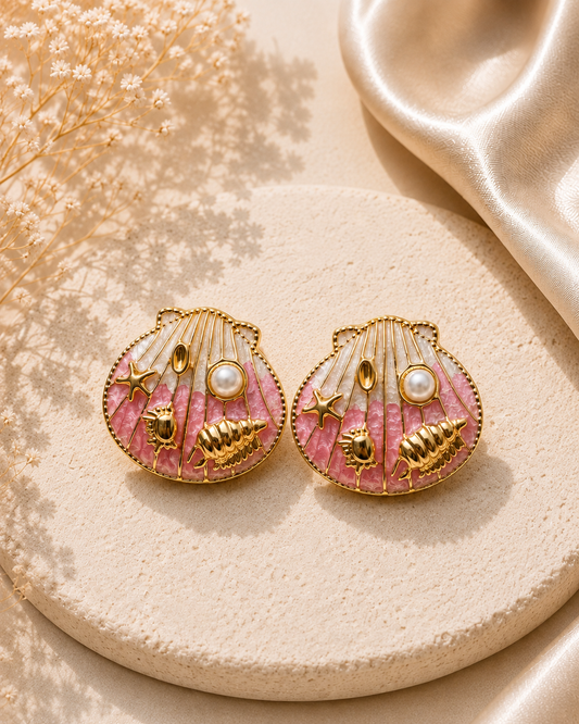 Seashell enamel earrings