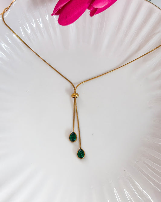Adjustable green stone drop necklace