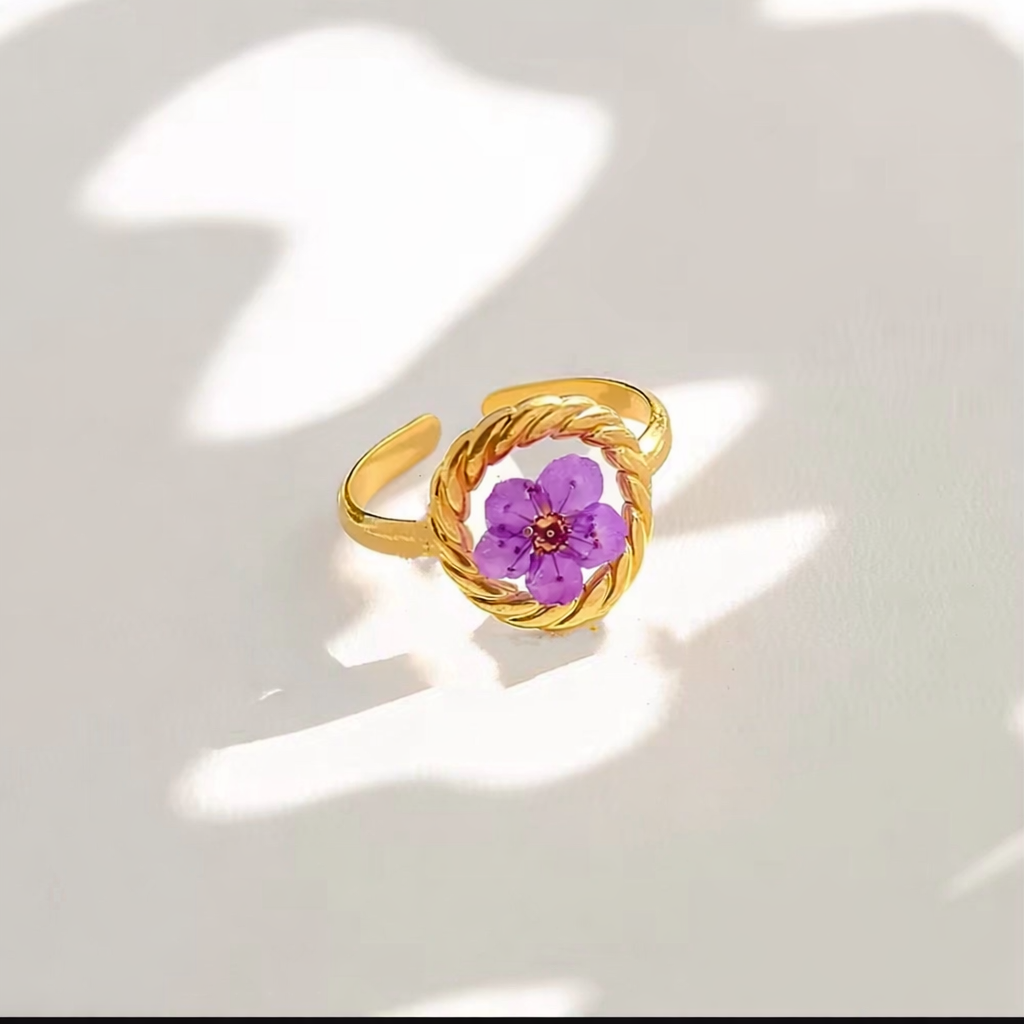 Purple floral resin ring