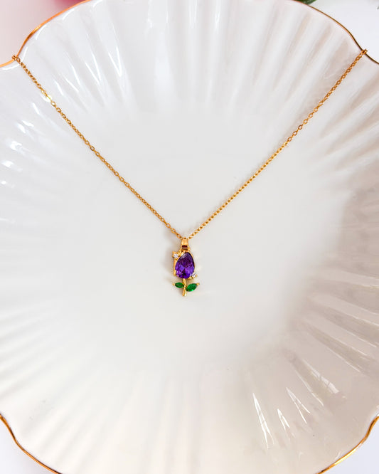 Purple mini tulip necklace
