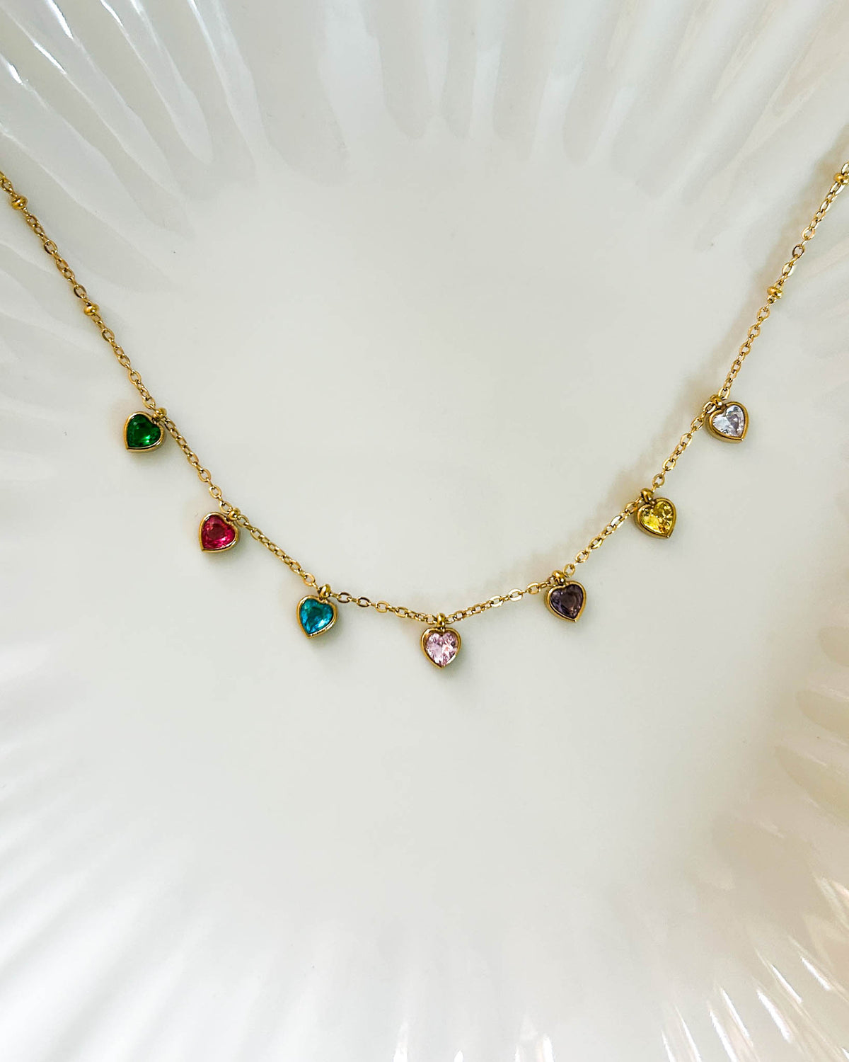 Multicoloured heart stone necklace