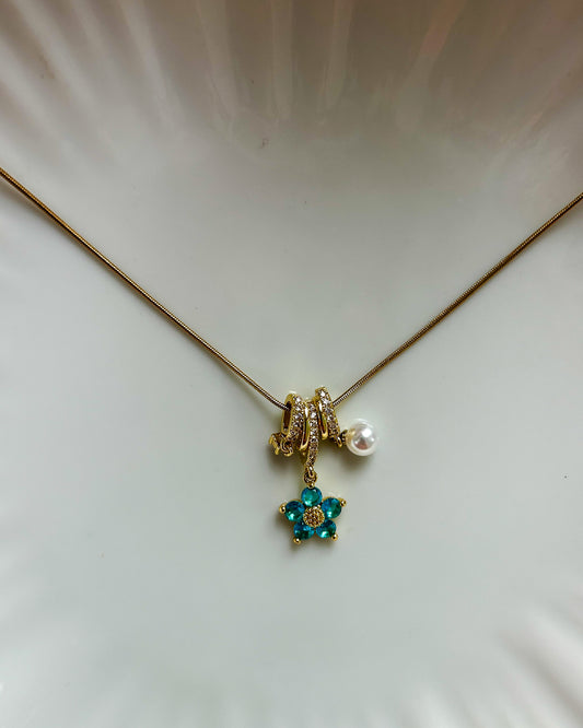 Blue flower charm necklace