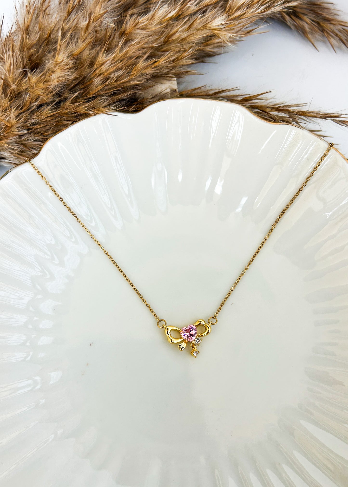Pink stone heart necklace