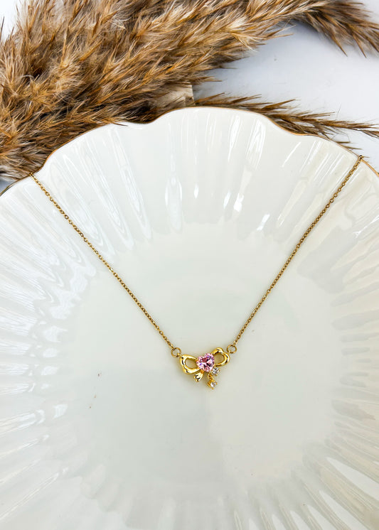 Pink stone heart necklace