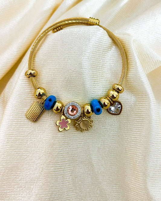 Pink floral charm bracelet