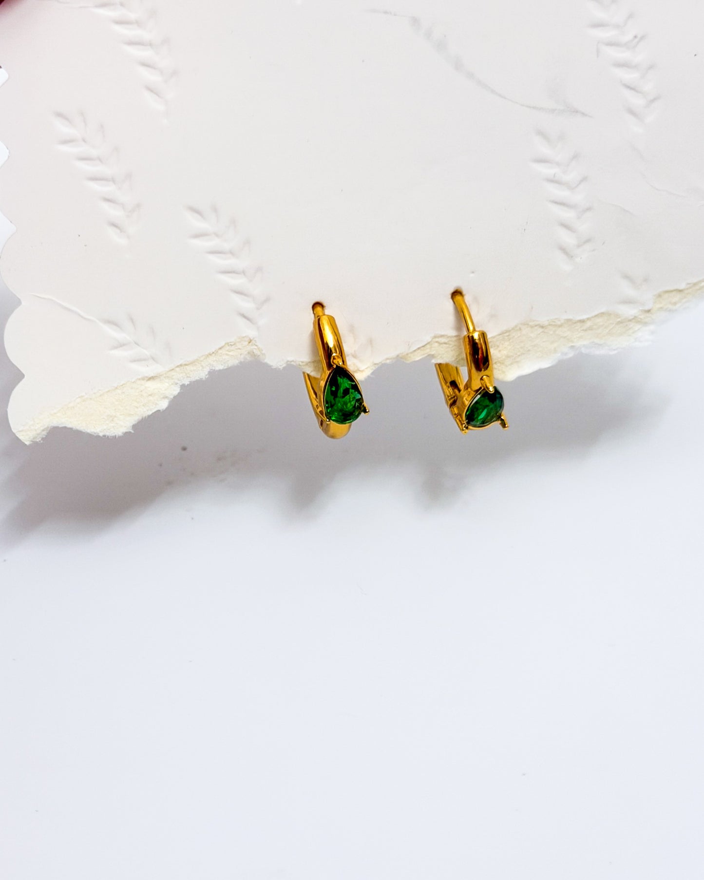 Huggies with green drop stone detailing