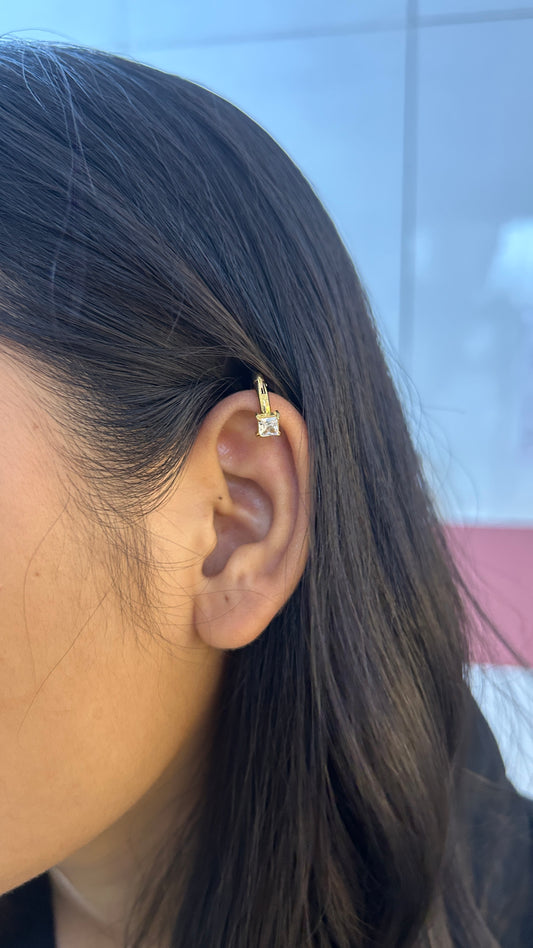 White, square stone Earcuff-pair
