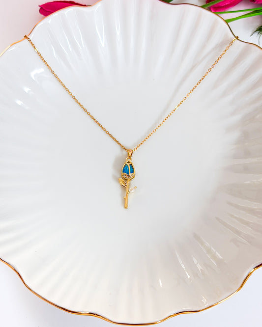 Drop blue tulip necklace