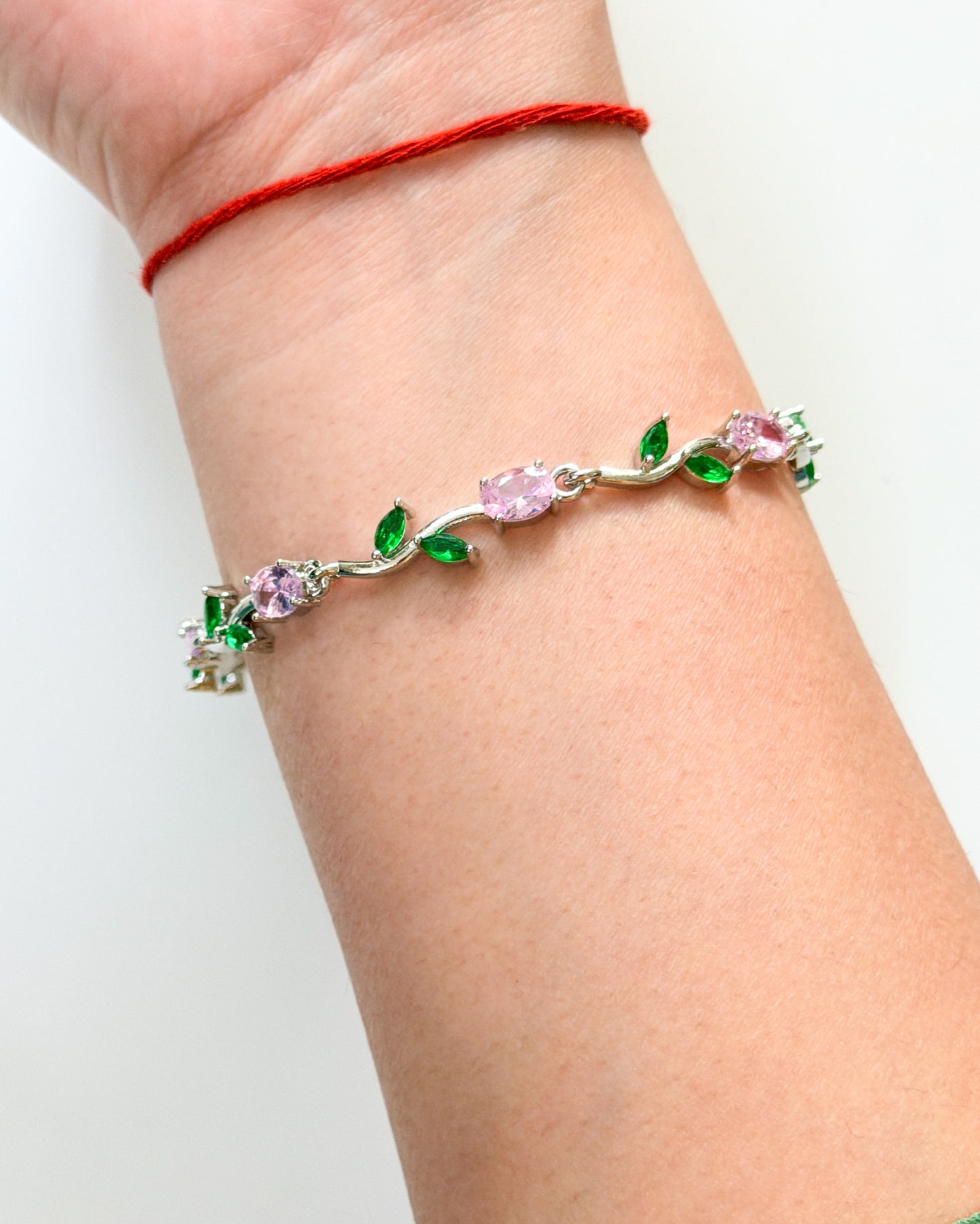 Silver pink tulip bracelet