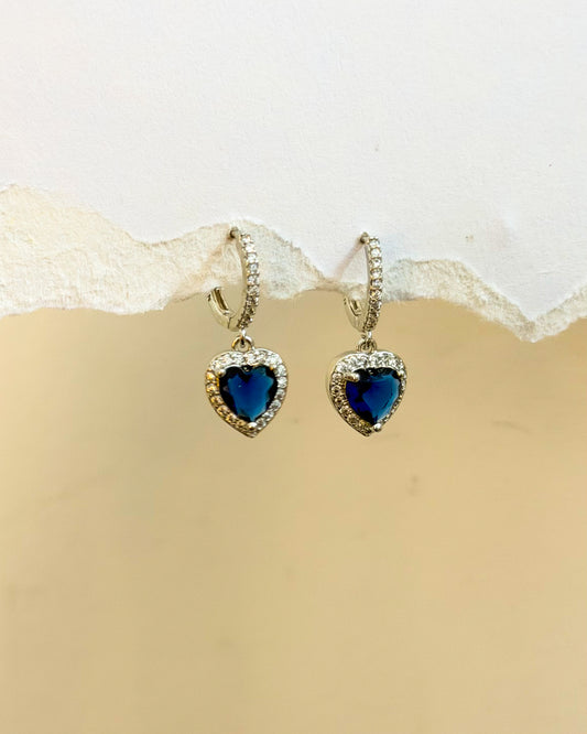 Blue stone heart silver Huggies
