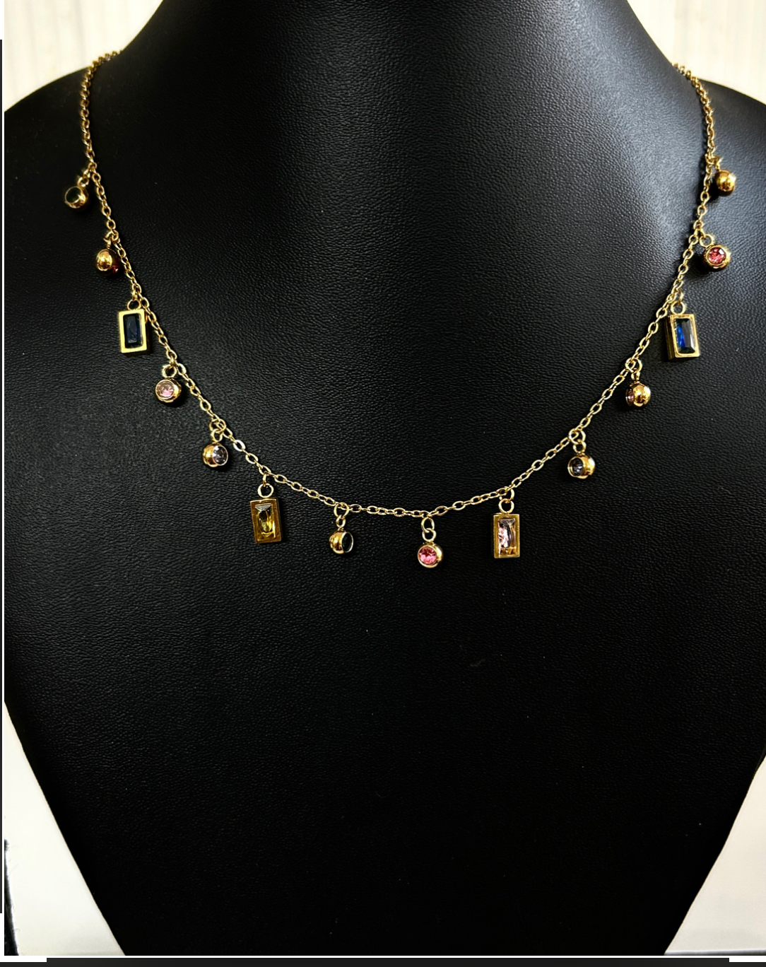 Rectangular multicoloured charm necklace