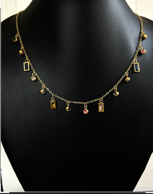 Rectangular multicoloured charm necklace