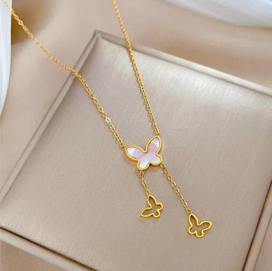 White butterfly trio necklace