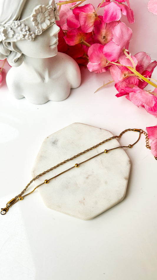 Layered rope + ball chain bracelet