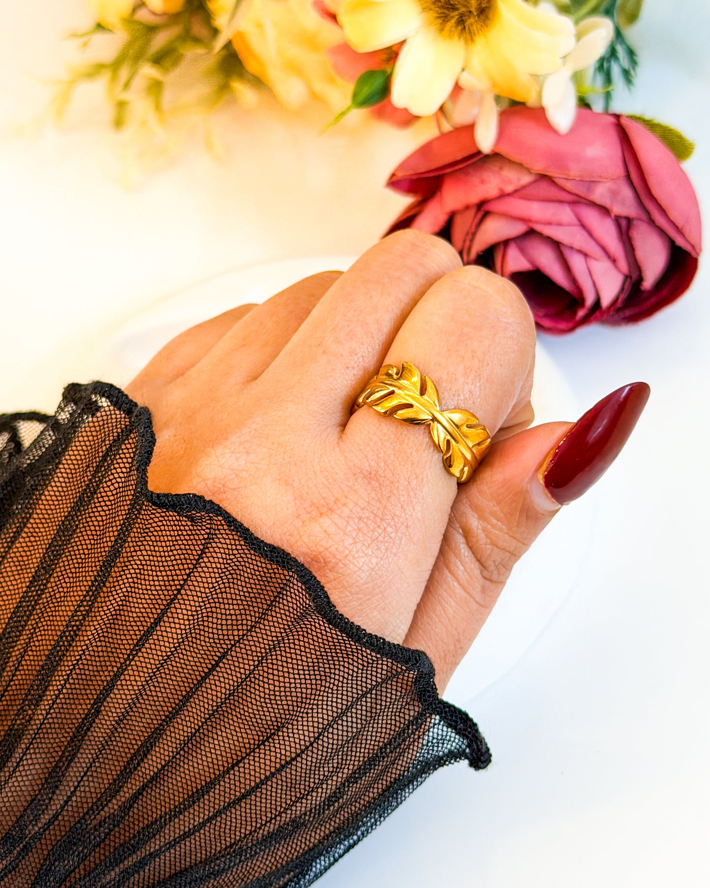 Palm leaf Adjustable ring