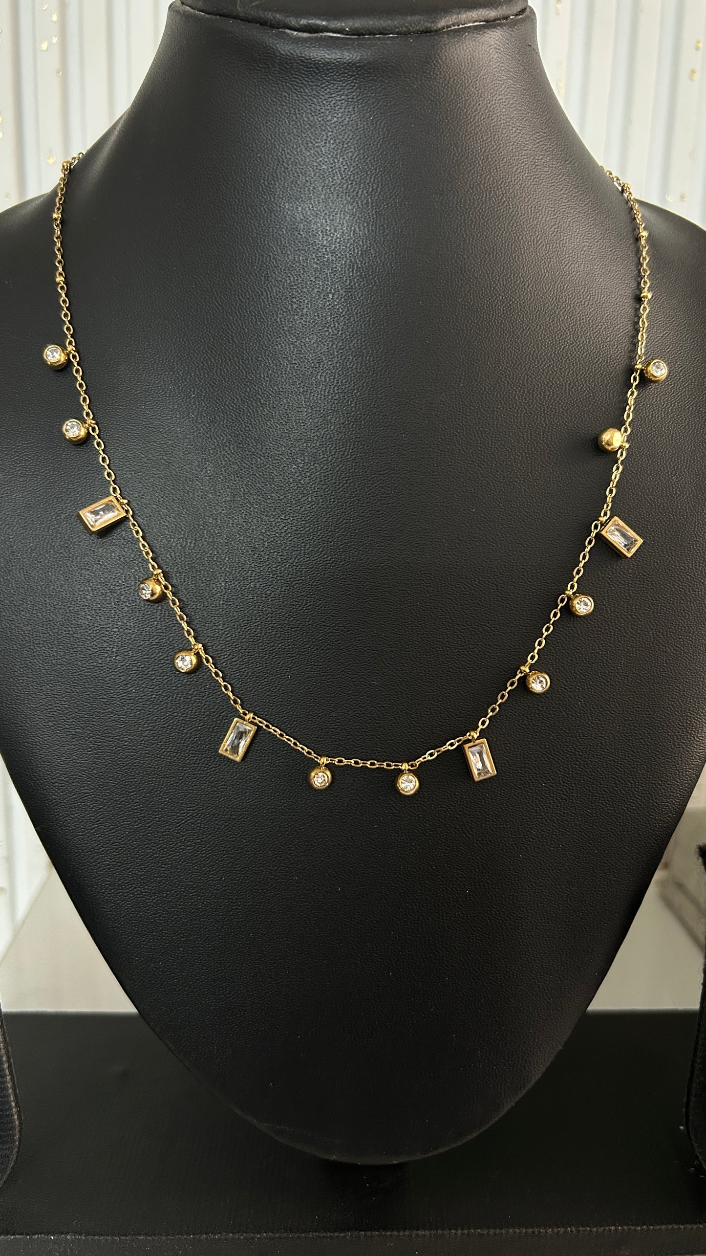 Rectangular white stone charm necklace