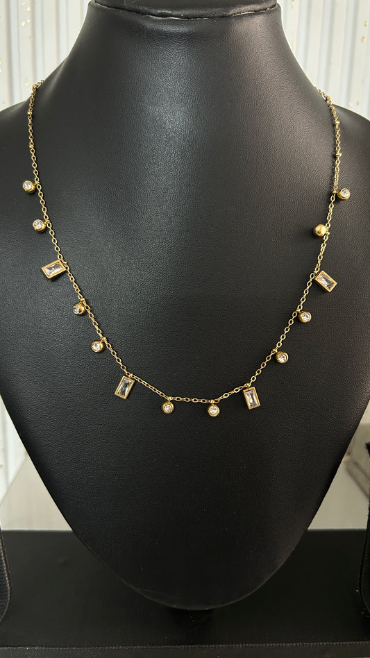 Rectangular white stone charm necklace