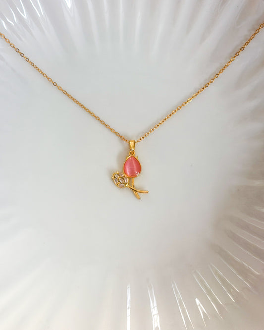 Pink dual tulip necklace