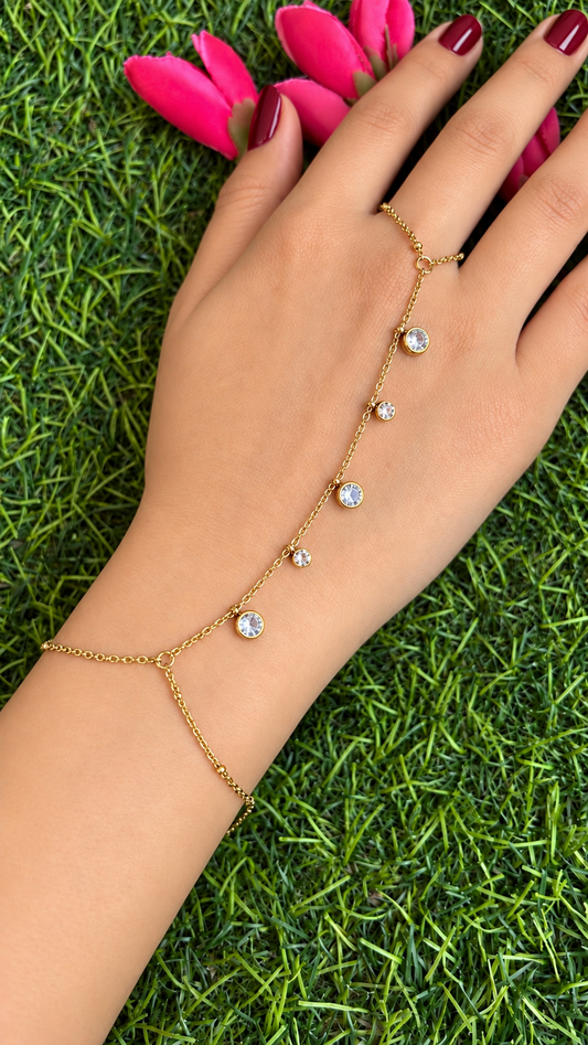 Minimal round stone hand chain