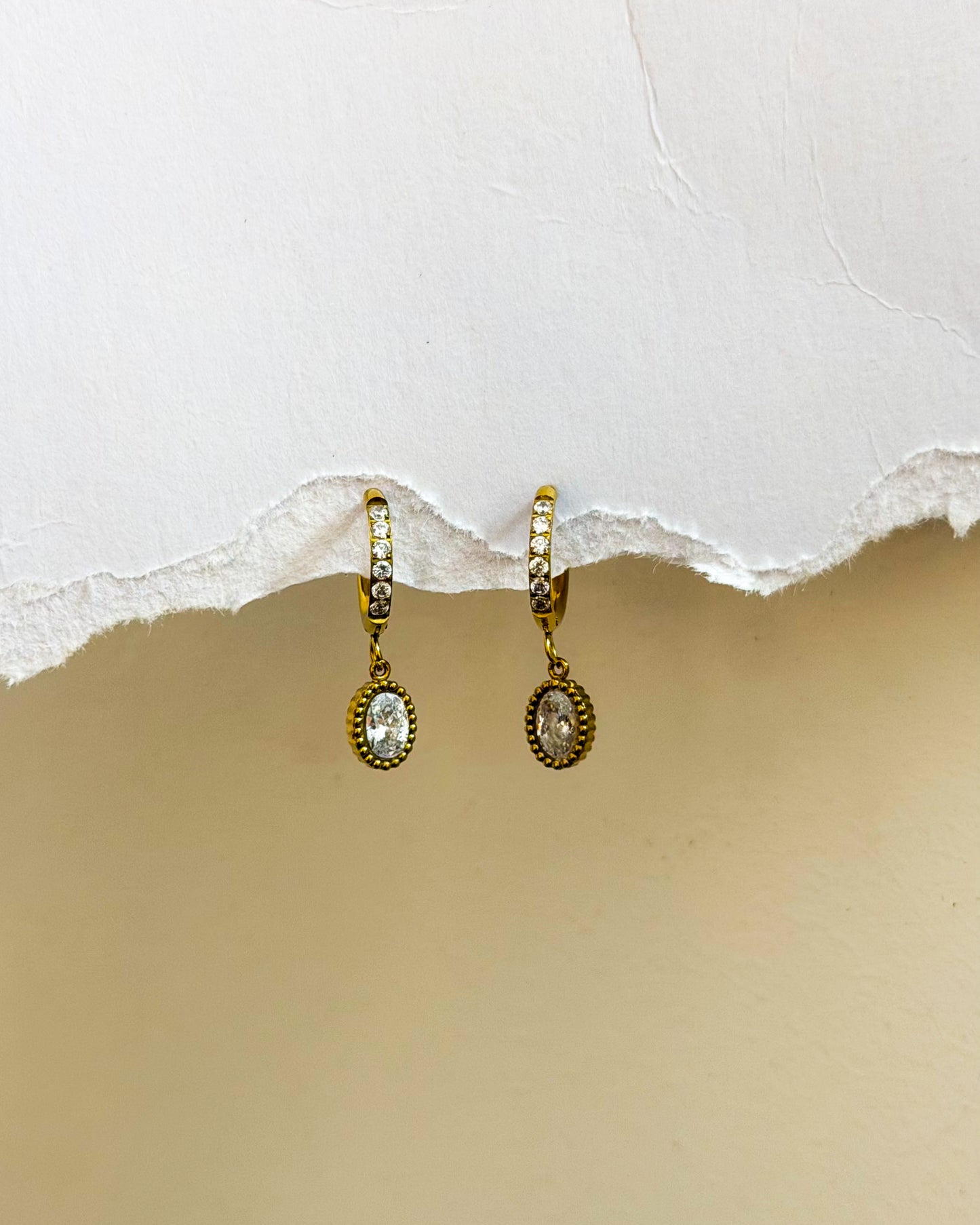 Studded oval stone huggies