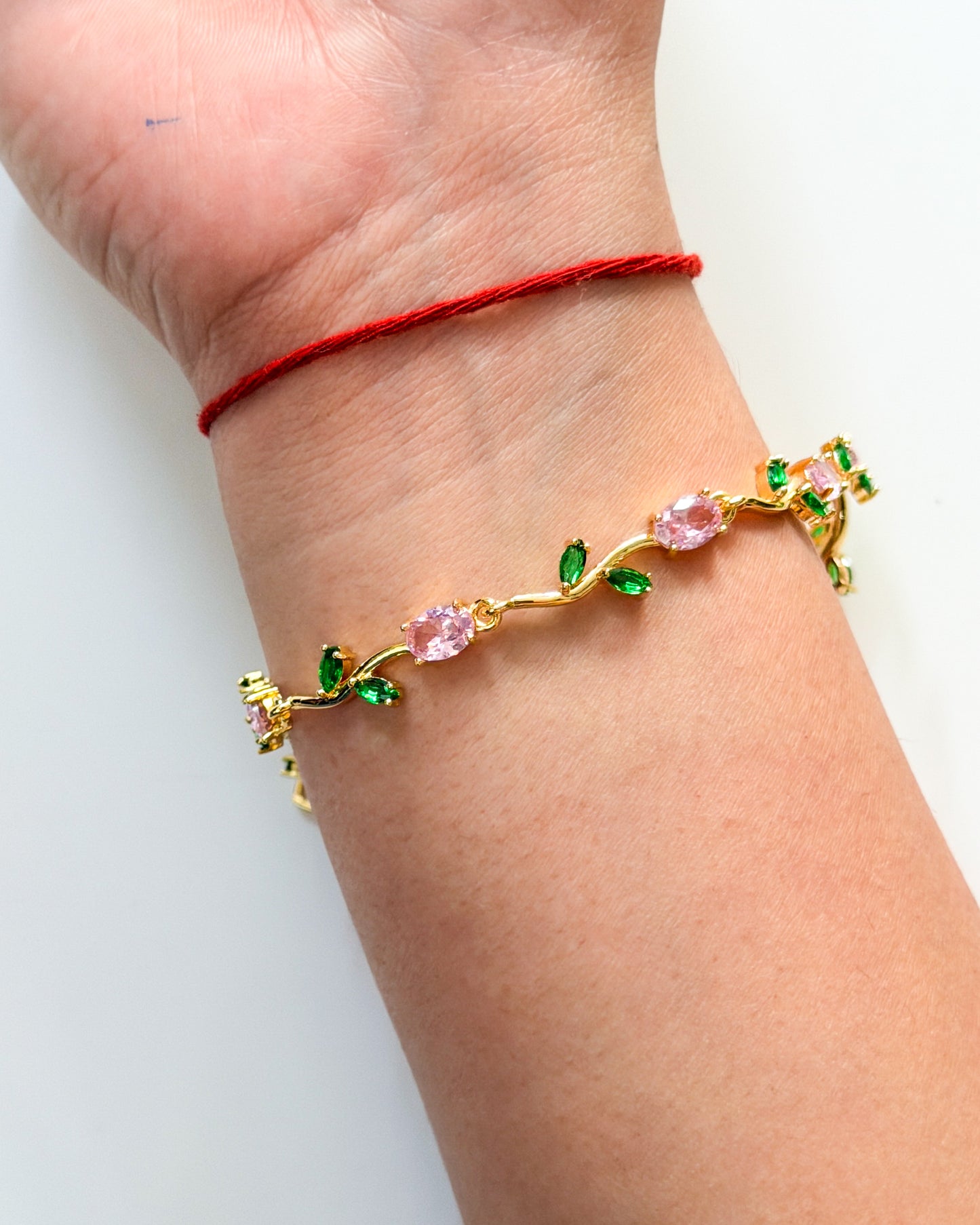Baby size pink green tulip bracelet