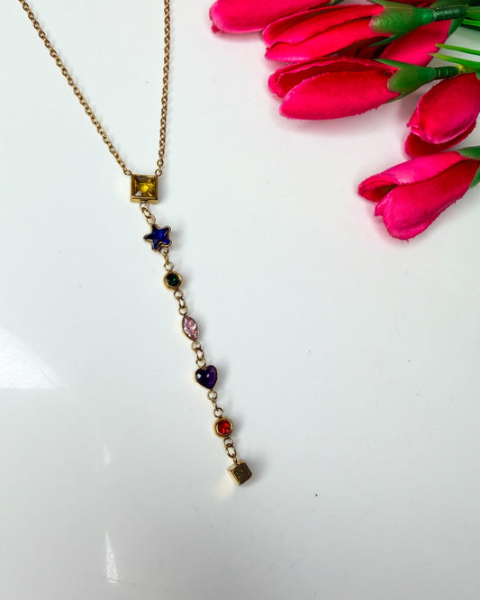 Multi shape viral Y necklace