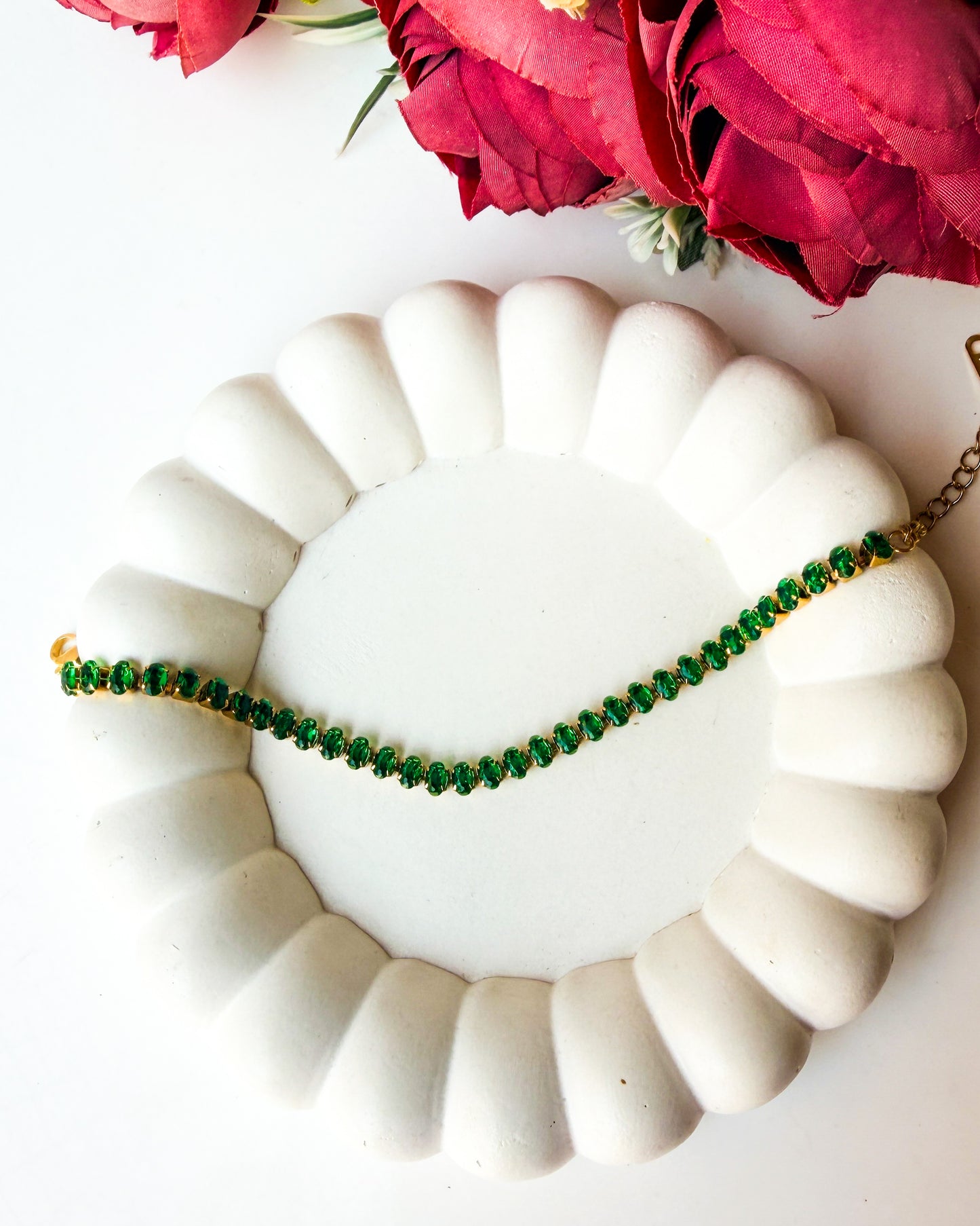 Green oval stone tennis bracelet