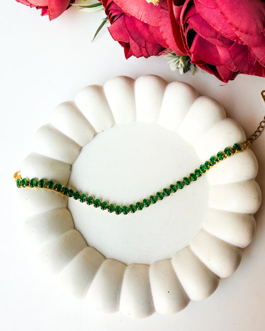 Green oval stone tennis bracelet