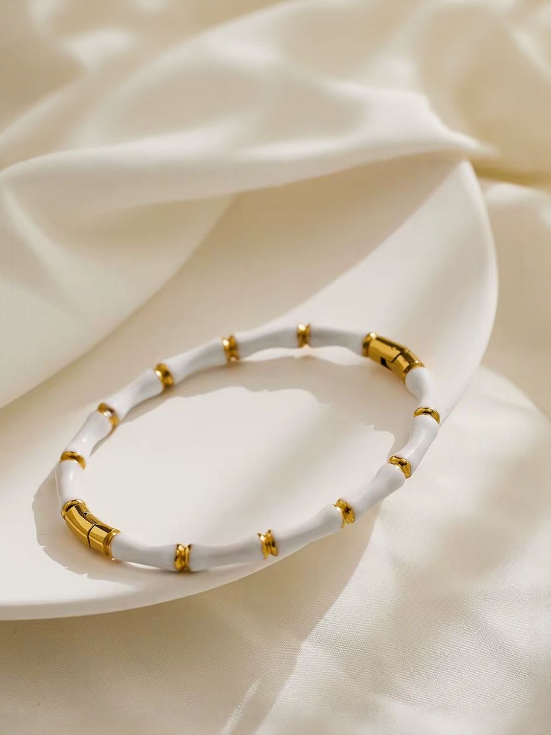 Thin wrist white bamboo bracelet