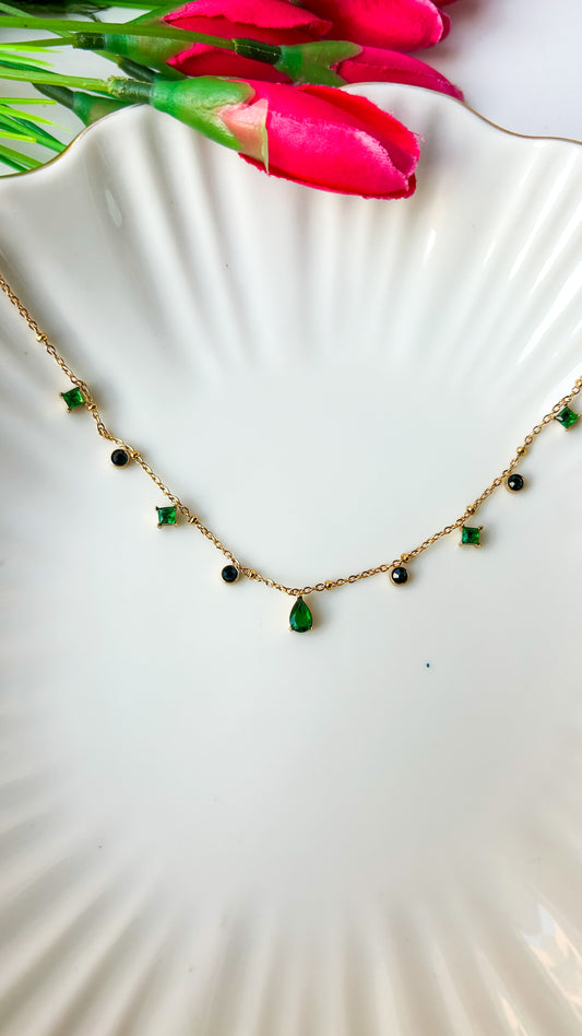 Dainty green stone charm necklace