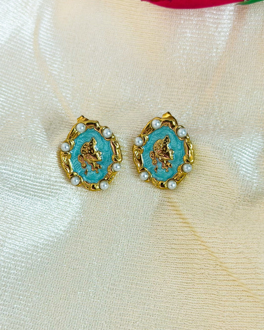Blue frog enamel earrings