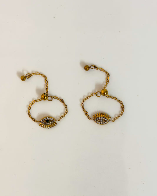Evil eye adjustable chain ring