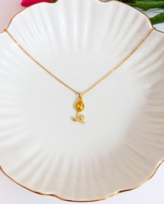 Yellow glittery tulip necklace