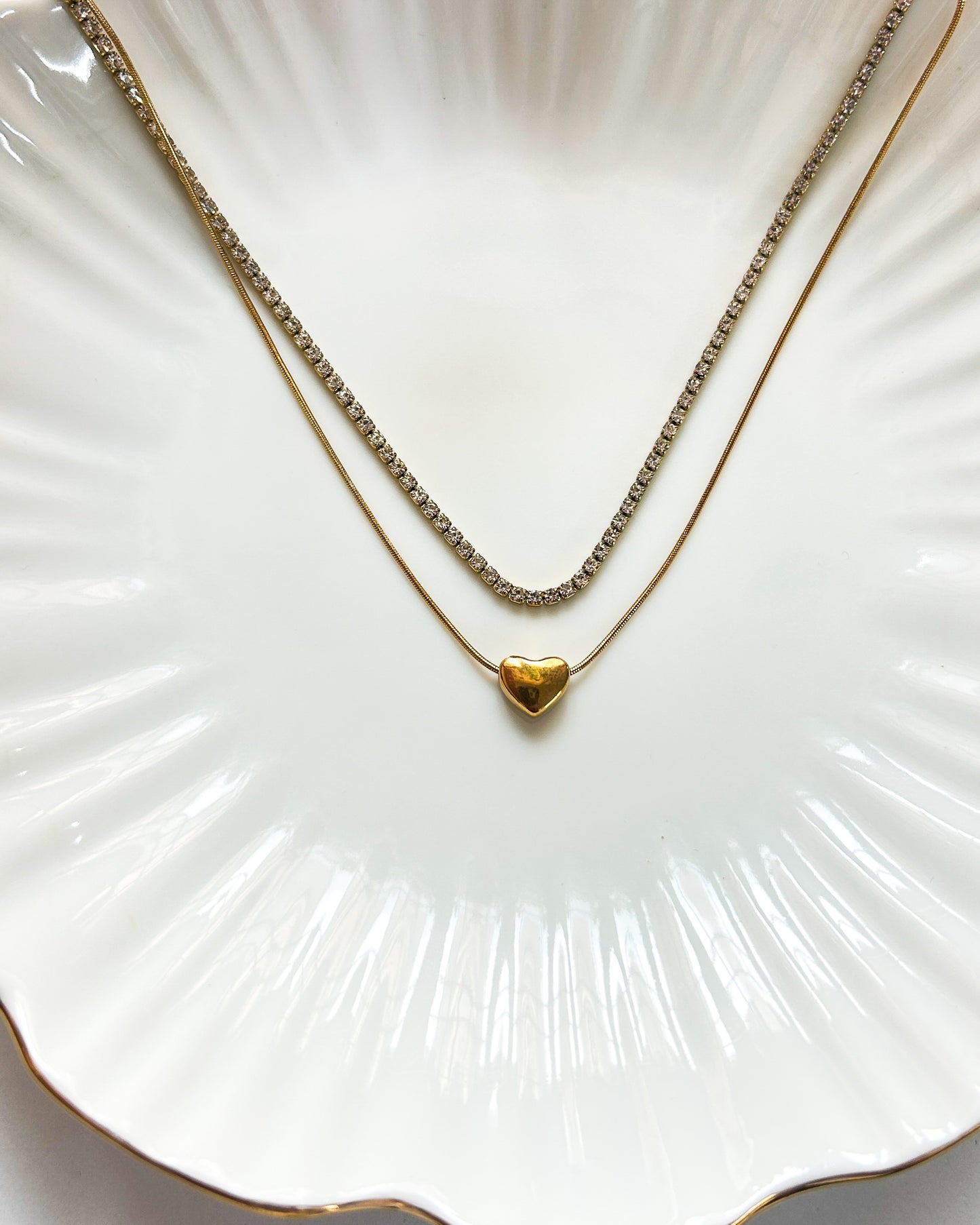 Mini heart layer tennis necklace