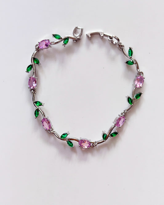 Silver pink tulip bracelet