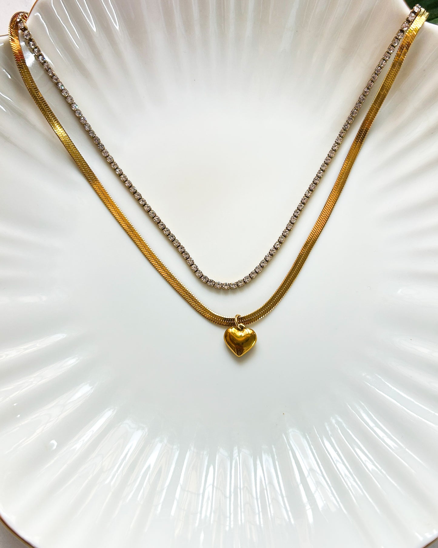 Mini puffed heart layer tennis necklace